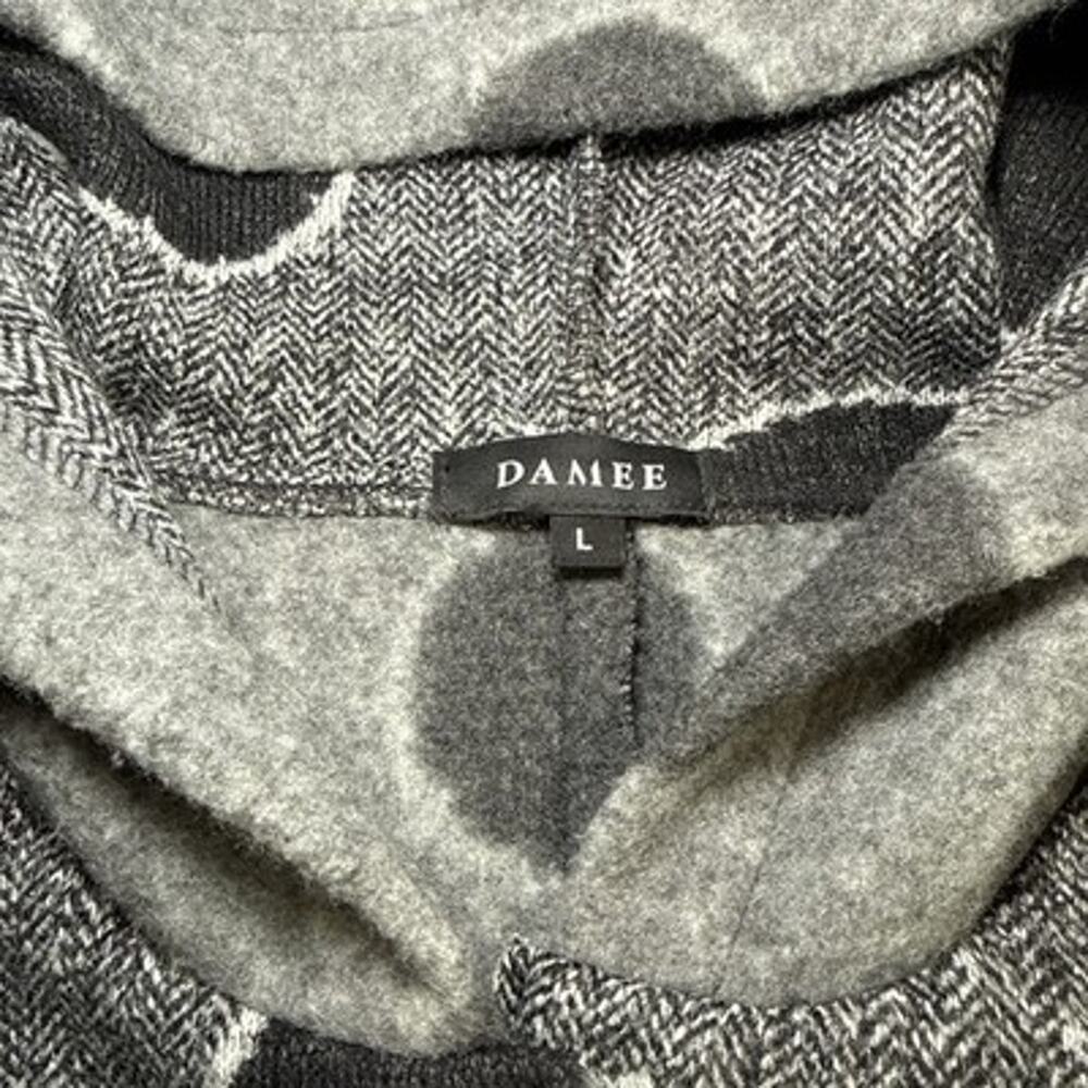 Damee Jacket Womens Large Black Polka Dots Hooded Classic Fleece Art To Wear EUC